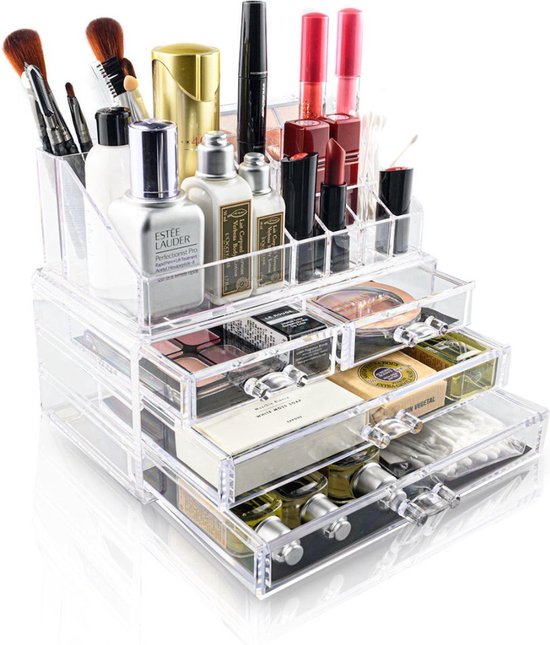 Makeup organizer L | Doorzichtig | 4 lades | Afmeting: 24 x 15 x 18.5 cm - Merkloos