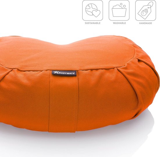 Halve maan yogakussen 42cm lang, 30cm breed en 15cm hoog met boekweitschilvulling - machinewasbare hoes van 100% extra dik katoen - meditatiekussen - zitkussen van AURA. — afbeelding 4
