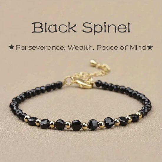 Armband - Natuursteen - Gemstone Collection - Stainless Steel - Zwarte Spinel