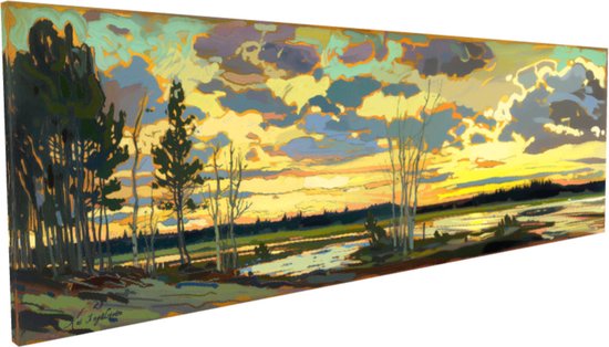 Kai Ingåilström - Scandinavisch / Canadees Landschap Panorama Zonsondergang / Zonsopkomst Schilderij No. 31 - Fine Art Print op Canvas 90x30 cm