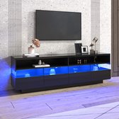 Meuble TV Sweiko, meuble TV brillant, meuble bas avec éclairage LED , deux compartiments et quatre grands tiroirs, beaucoup d'espace de rangement