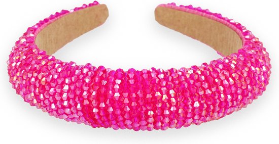 Roze strass steentjes haarband, wijde voorzijde met natuurkleurige voering.