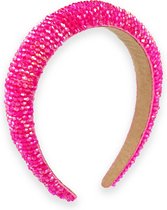 Lajetti - Strass Steentjes Haarband Dames Diadeem Roze Fuchsia Glitter