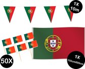 Landen versiering pakket Portugal- gevelvlag Portugal(150cmX90cm)-prikkertjes Portugal(50stuks)-vlaggenlijn Portugal(1stuks)-Europa party decoratie (Portugal)