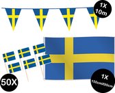 Landen versiering pakket Zweden- gevelvlag Zweden(150cmX90cm)-prikkertjes Zweden(50stuks)-vlaggenlijn Zweden(1stuks)-Europa party decoratie (Zweden)