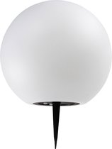 Trango Set de 1 lampe solaire LED IP65 SO-001 en 20 cm de diamètre blanc mat avec LED blanc chaud 3000 K et LED RVB à changement de couleur *SNOWY* ampoule boule solaire, éclairage extérieur, lampe globe, lampe de jardin