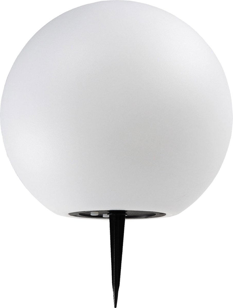 Trango Set van 1 IP65 LED solar lamp SO-001 in 20cm diameter wit mat met 3000K warm wit LED & RGB kleurverandering LED *SNOWY* solar ball light bulb, buitenlicht, globe lamp, tuinlamp