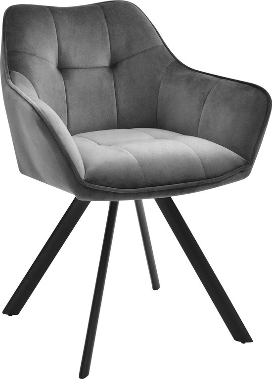CLP Scott Eetkamerstoel - Bezoekersstoel - Met armleuning - Metalen frame - donkergrijs Fluweel