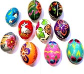 Set van 10 houten paaseieren, handgeschilderde paasdecoratie - Leuk voor Pasen! - Handgeschilderde paaseieren voor Pasen