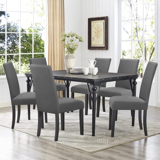 LANSHENG Stoelhoezen, 6-delig, rekbaar, afneembaar, wasbaar, stoelhoes voor huis, keuken, hotel, restaurant, 6 stuks, zwart