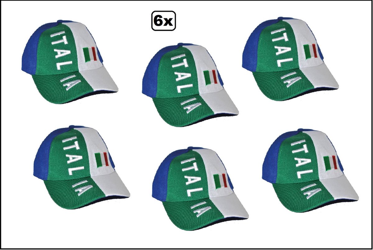 6x Luxe Baseball pet Italie - verstelbaar - Cap Italia EK Voetbal festival thema feest party evenement sport