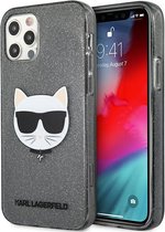 Protection Karl Lagerfeld KLHCP12MCHTUGLB iPhone 12/12 Pro 6.1" coque rigide noire Glitter Choupette