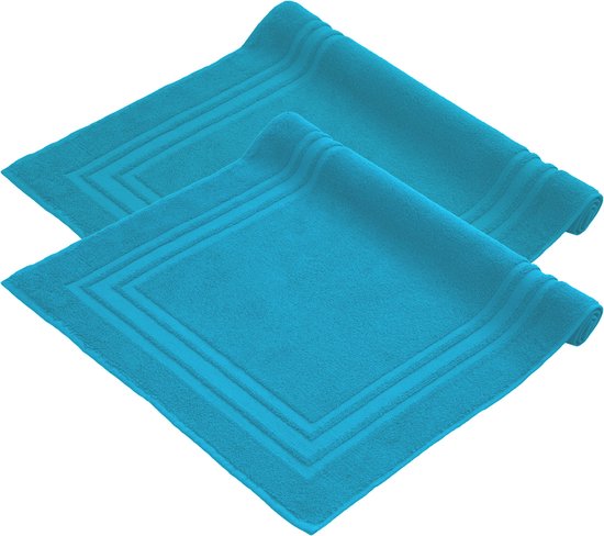 Badmat Komfortec - 2 pièces - Tapis de Douche Doux et Absorbant - 50x70 cm - 100% Katoen - Turquoise