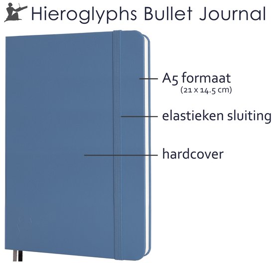 Hieroglyphs Bullet Journal - A5 Notitieboek - 100 Grams Papier - Hardcover Notebook Dotted - met Handleiding en Inspiratie - Nederlands - moederdag cadeautje - Petrol Blue - Hieroglyphs