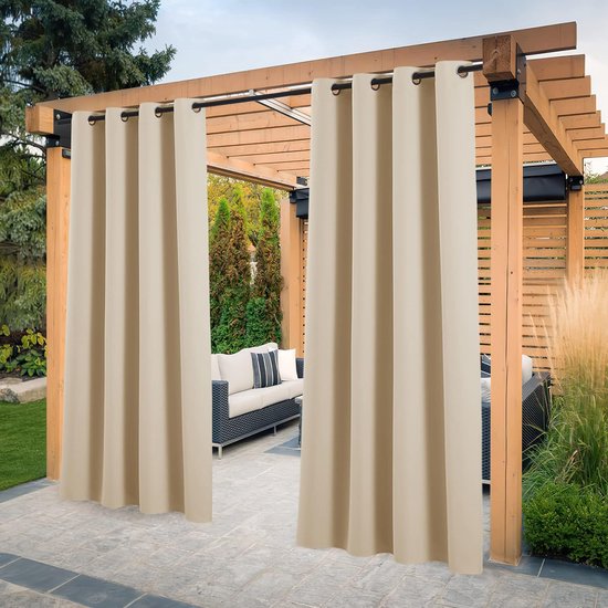 Foto: Set van 2 buitengordijnen zonwering en privacyscherm balkongordijn buitengordijn waterdicht ringgordijn paviljoen en terrasgordijnen h 274 x b 132 cm biscotti beige