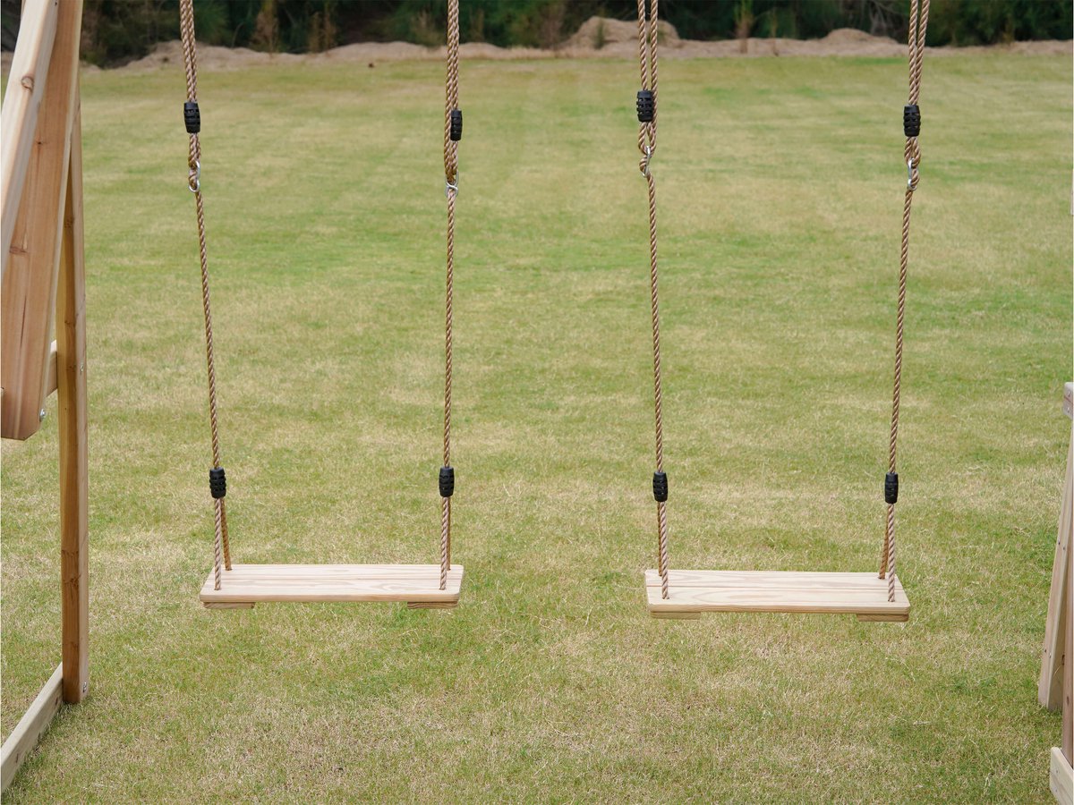 AXI Malik Speeltoestel met Dubbele Schommel Bruin – Grijze Glijbaan – Zandbak en Speelwand - FSC hout - Speelhuis op palen voor de tuin — afbeelding 23