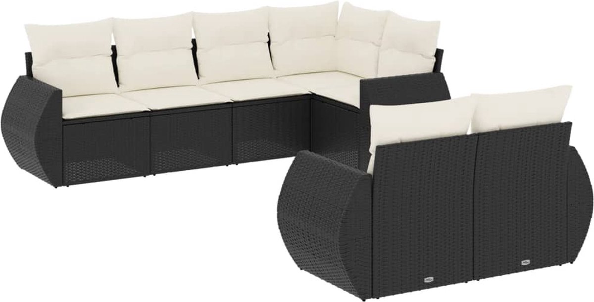 vidaXL 7-delige - Loungeset - met - kussens - poly - rattan - zwart