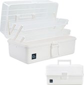 33 cm multifunctionele opbergdoos met 3 planken, sorteerdoos, organizerdoos, knutseldoos, doos, koffer, gereedschapskist, koffer met 2 planken (wit)