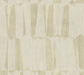 Hout behang Profhome 387432-GU vliesbehang hardvinyl warmdruk in reliëf licht gestructureerd in hout look glanzend beige olijfbruin grijs 5,33 m2