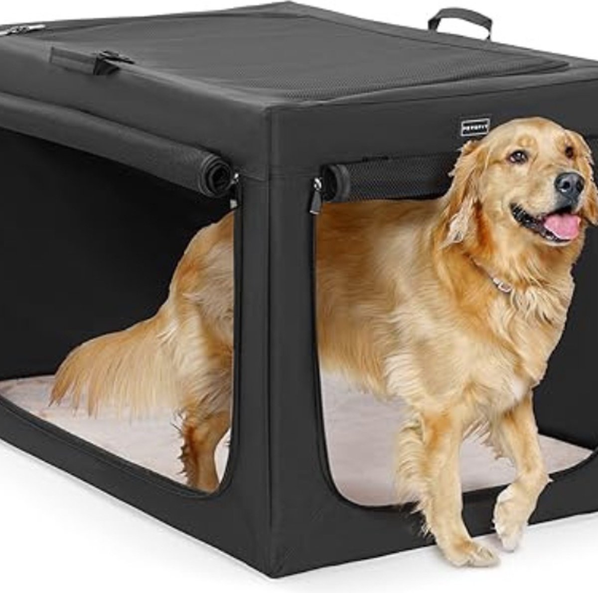 Hondenbench - " 40 Inch Opvouwbare Hondenreiskrat: Ruime en Comfortabele Krat voor Grote Honden, Voorzien van Dikke Pluche Mat en Handig 3-Deurs Ontwerp."