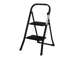IVOL Huishoudtrap 2 treden - Keukentrap Inklapbaar - Zwart - Antislip - Max. hoogte 47 cm