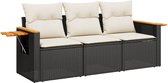 vidaXL - 3-delige - Loungeset - met - kussens - poly - rattan - zwart