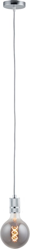 Pendel Chroom - Inclusief Lichtbron Rookglas - Classic - 1.5m Snoer - Met Plafondkap