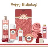 Geschenkset “Happy Birthday!” - 8 producten - 785 gram | Giftset voor haar - Luxe wellness cadeaubox - Cadeau vrouw - Gefeliciteerd - Set Verjaardag - Geschenk jarige - Cadeaupakket moeder - Vriendin - Zus - Verjaardagscadeau - Goud - Rood