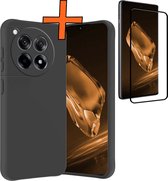 Hoesje Geschikt voor OnePlus 12R Hoesje Siliconen Cover Case Met Screenprotector - Hoes Geschikt voor OnePlus 12R Hoes Back Case - Zwart