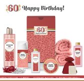 Geschenkset “60 Jaar Happy Birthday!” - 9 producten - 685 gram | Giftset voor haar - Luxe wellness cadeaubox - Cadeau vrouw - Gefeliciteerd - Set Verjaardag - Geschenk jarige - Cadeaupakket moeder - Vriendin - Zus - Verjaardagscadeau - Rood
