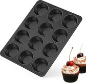 Muffinvorm, roestvrijstalen muffinplaat voor 12 muffins, muffin bakvorm met antiaanbaklaag voor cupcakes, brownies, pudding, gezond en gemakkelijk te reinigen, 35 x 26,5 cm