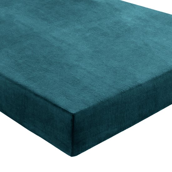 Velvet Hoeslaken - Fluwelen Hoeslaken - Flanel Velours Hoeslaken -Hoogwaardige Kwaliteit - Fluweel Zacht - 140x200 cm - Petrol Blauw