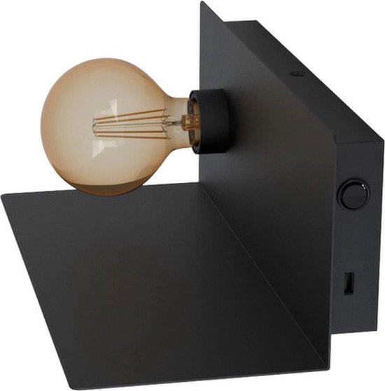 EGLO Ciglie Wandlamp met USB lader - 1 lichts - 35 cm - E27 - zwart