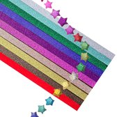 Glitter Papierstroken in 10 kleuren - 520 stuks - Origami Papier voor vouwen van gelukssterren - 1CMx24CM - Lucky Stars/Muizentrappetjes