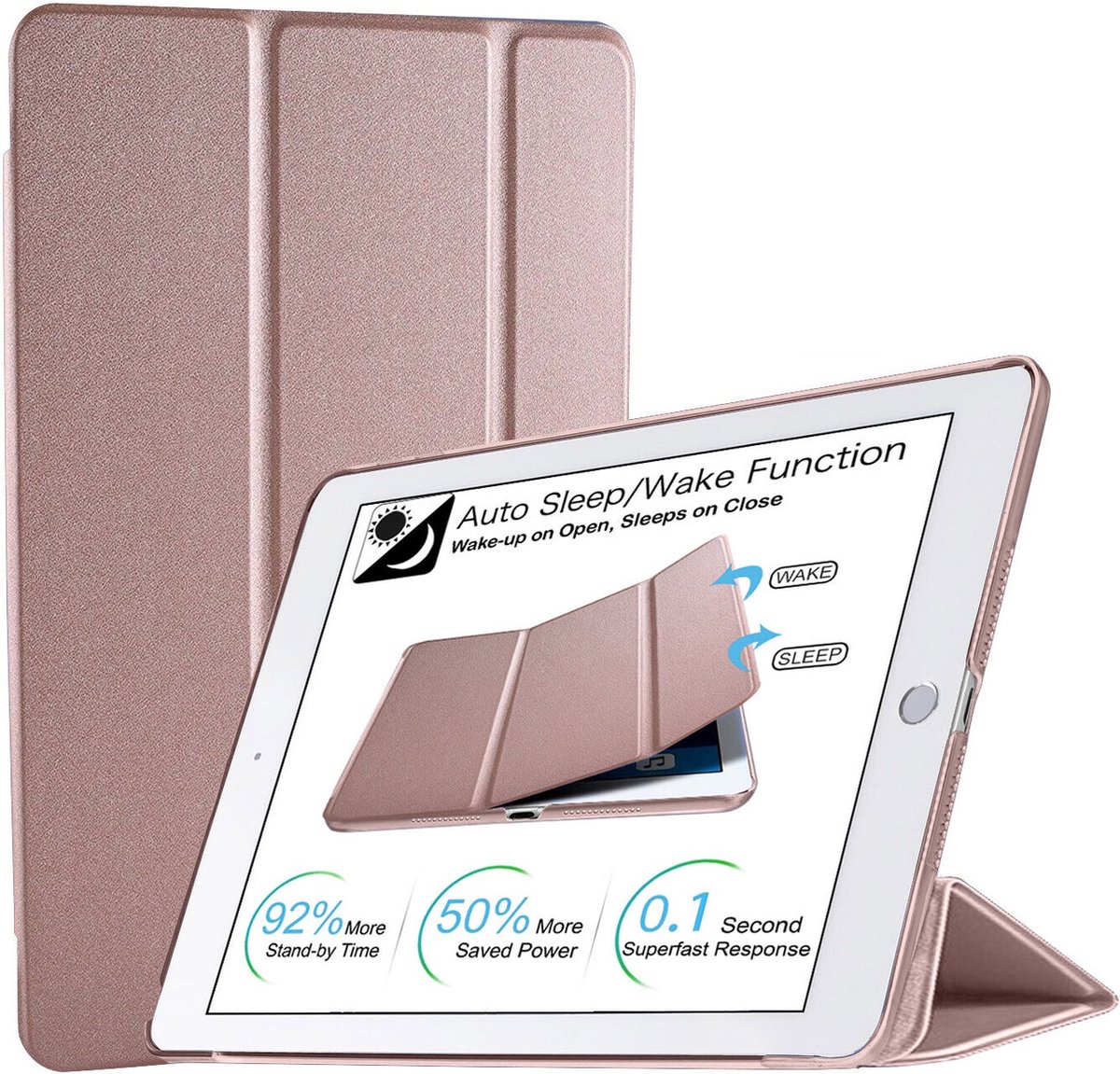 Tablethoes Geschikt voor: Apple iPad 10.2 (2019) 7e generatie / iPad 10.2 (2020) 8e generatie / iPad 10.2 (2021) 9e generatie 10.2 inch Ultraslanke Hoesje Tri-Fold Cover Case - RoseGoud