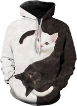 Hoodie poezen - poes - kat - katten - maat 6XL - vest - sweater - outdoortrui - trui - sweatshirt - zwart - wit