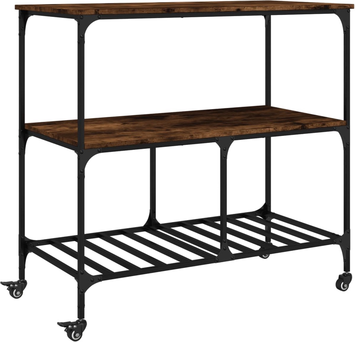 vidaXL - Keukentrolley - 100x50x95 - cm - bewerkt - hout - gerookt - eikenkleurig