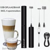 Bol.com BELMONDT© Elektrische Melkopschuimer - USB oplaadbaar- 4 opzetstukken-Zwart aanbieding
