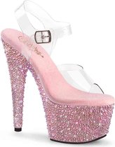 Pleaser - BEJEWELED-708MS Sandaal met enkelband - 38 Shoes - Transparant/Roze