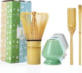 Japans Matcha-ceremonie-accessoire, Matcha-garde (Chasen), Traditionele schep (Chashaku), theelepel, gardehouder, de perfecte set om een traditioneel kopje Matcha te bereiden