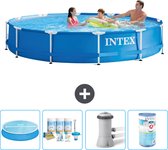 Intex Rond Frame Zwembad - 366 x 76 cm - Blauw - Inclusief Solarzeil - Onderhoudspakket - Zwembadfilterpomp - Filter