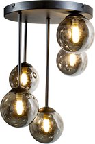 Olucia Stacy - Design Plafondlamp - 5L - Aluminium/Glas - Grijs;Zwart - Rond - 30 cm