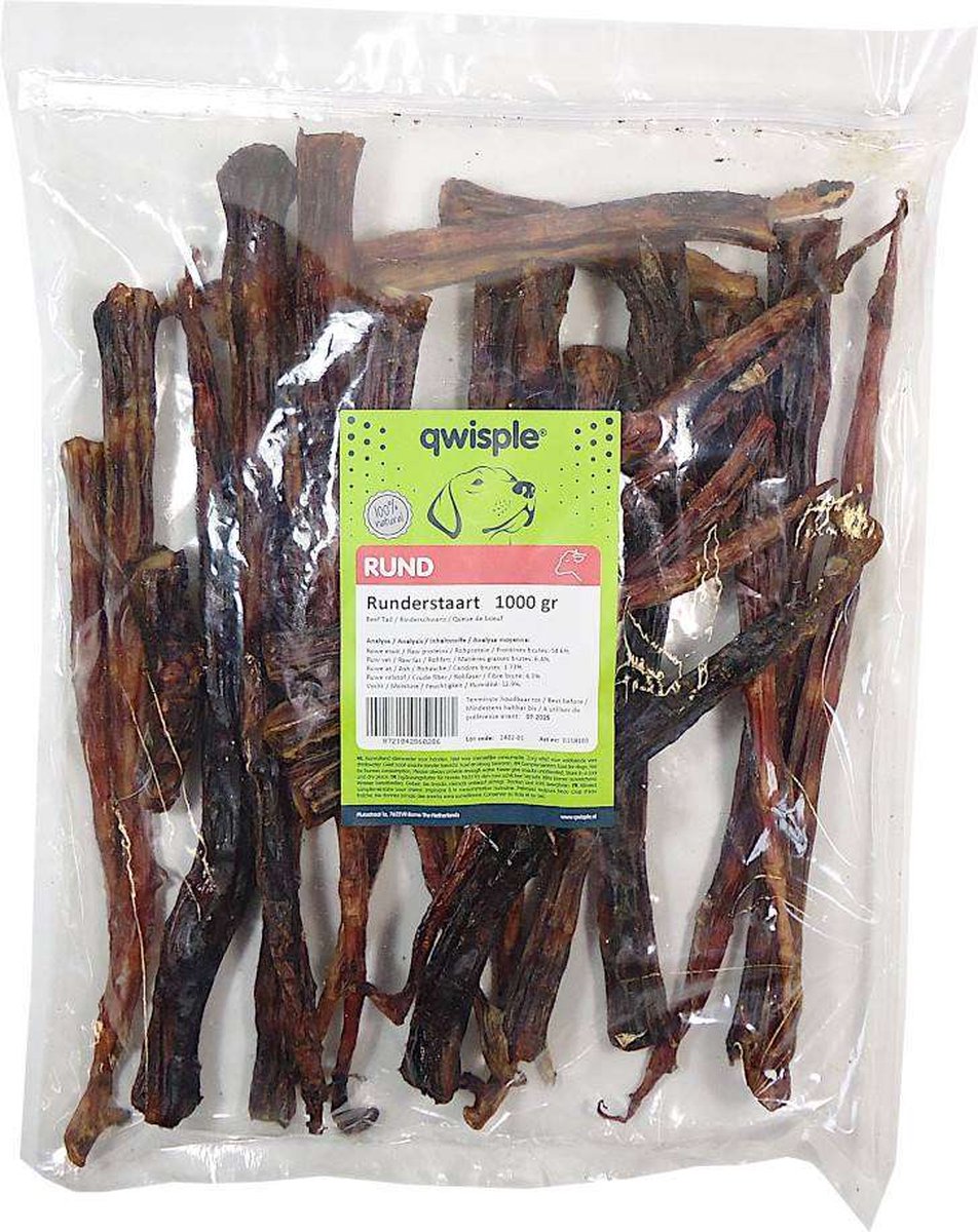 Qwisple Runderstaart - Hondensnacks Gedroogd Rund - 1000 gr