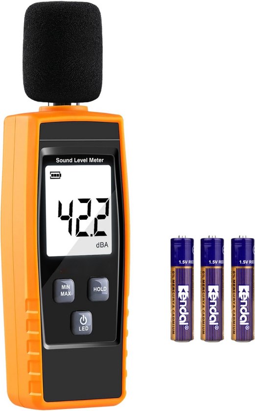 Decibelmeter, geluidsmeter om op te hangen aan de muur, geluidsdecibelmeter, vochtigheidsmeter van de geluidstemperatuur, 3-in-1, bereik van 30 tot 130 dB, met groot led-display van 11 inch