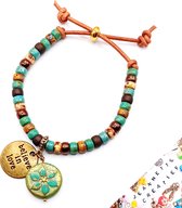 Jeannette-Creatief® - Beach - Armband Matubo Beads Brons Rembrandt meets Picasso Bedels Love - Hippie - Boho - Festival - Leren Armband - Armband met Schuifknoop - Mixed Colors - Uniek - Handgemaakte Unieke Sieraden - Ibiza Love - Love - Peace