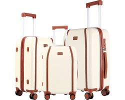 Dailyitravel - 3 delig luxe kofferset - TSA slot - Dubbele wielen - Hardcase - Beige en Bruin