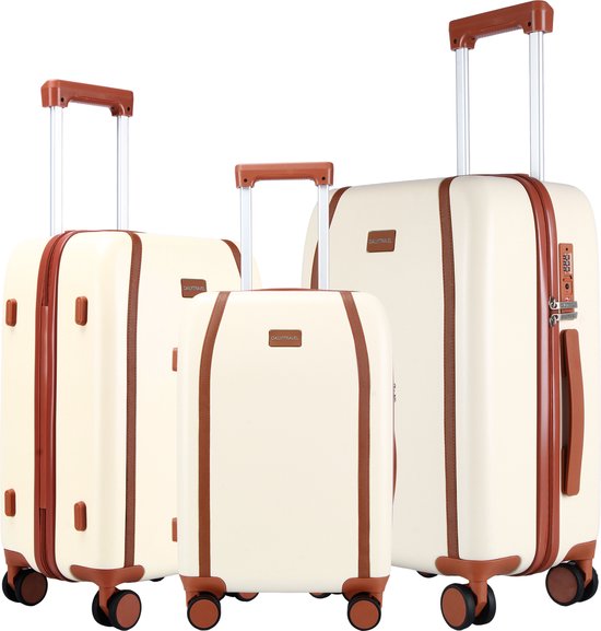Dailyitravel - Set de valises de luxe 3 pièces - Serrure TSA - Doubles roulettes - Hardcase - Wit et Marron