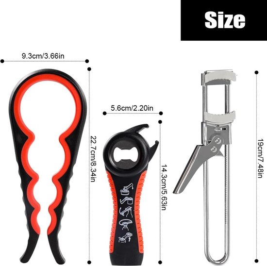4-in-1 dekselopener, blikopener, flesopener, flesopener, flesopener, voor kinderen, senioren, artritische handen