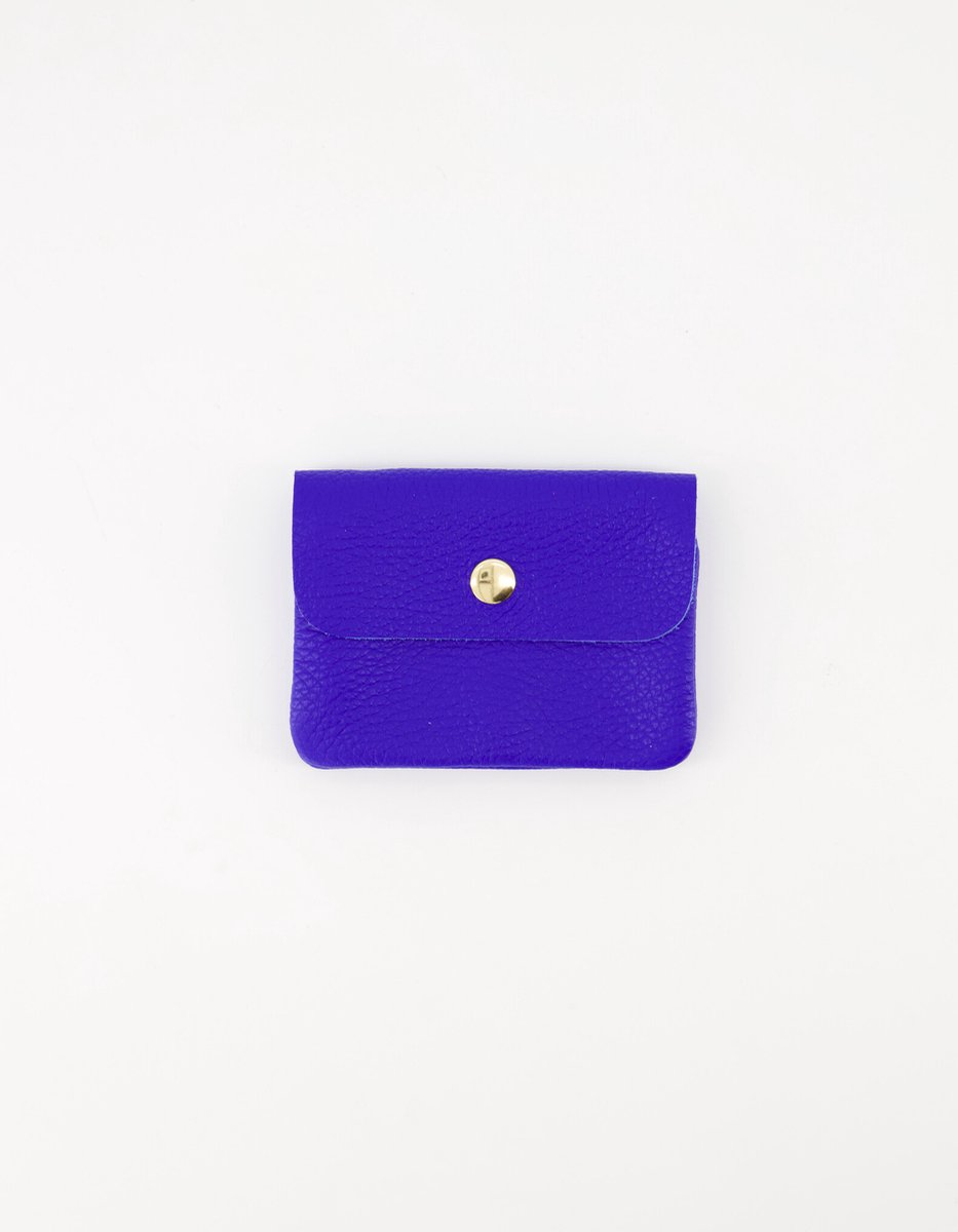portemonneetje-leer- konings blauw -klein -met ritsje -voor pasjes