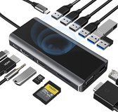 Hub 15 en 1 = TYPE C vers USB3. 0*3+USB2. 0*4+VGA+RJ45+SD+TF+ Audio+ HDMI+ USB-C PD+ Chargeur sans fil